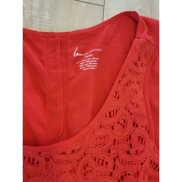 Lane Bryant 18/20 Women's Tank Top‎ Red Blouse Lace Overlay Peplum Zip Back 1X - Picture 4 of 7
